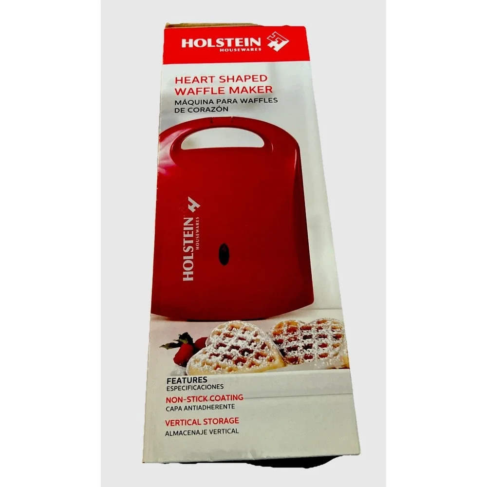 HOLSTEIN HOUSEWARES Red Heart-Shaped 4-Waffle Maker Non-Stick‎ New